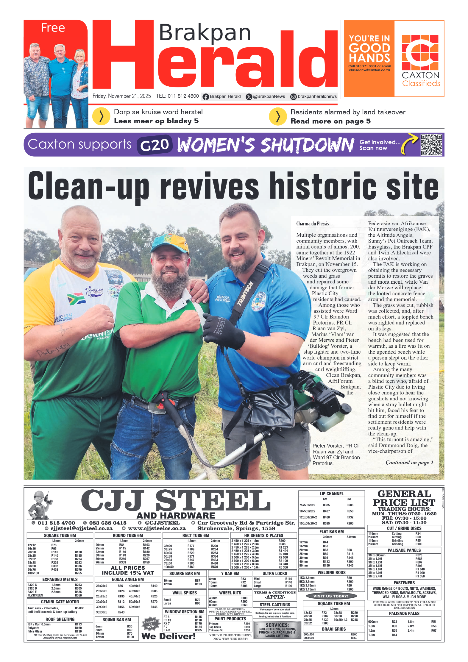 Brakpan Herald 21 November 2025 page 1