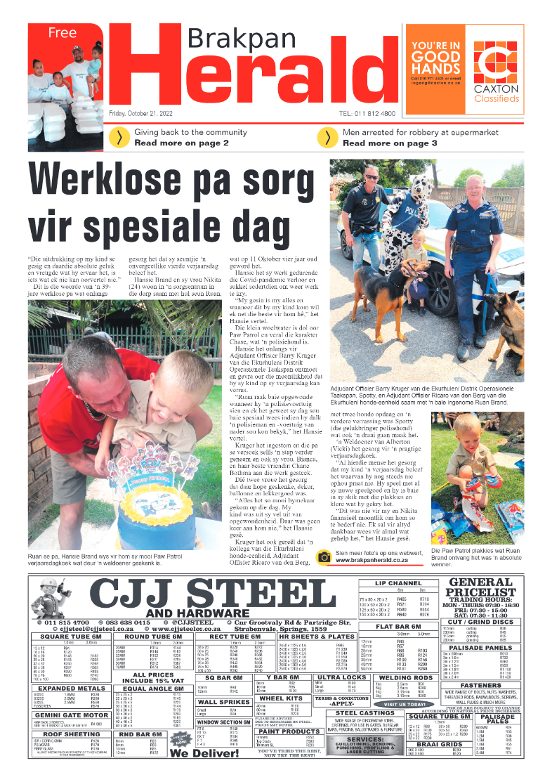 Brakpan Herald 21 Oct 2022 page 1