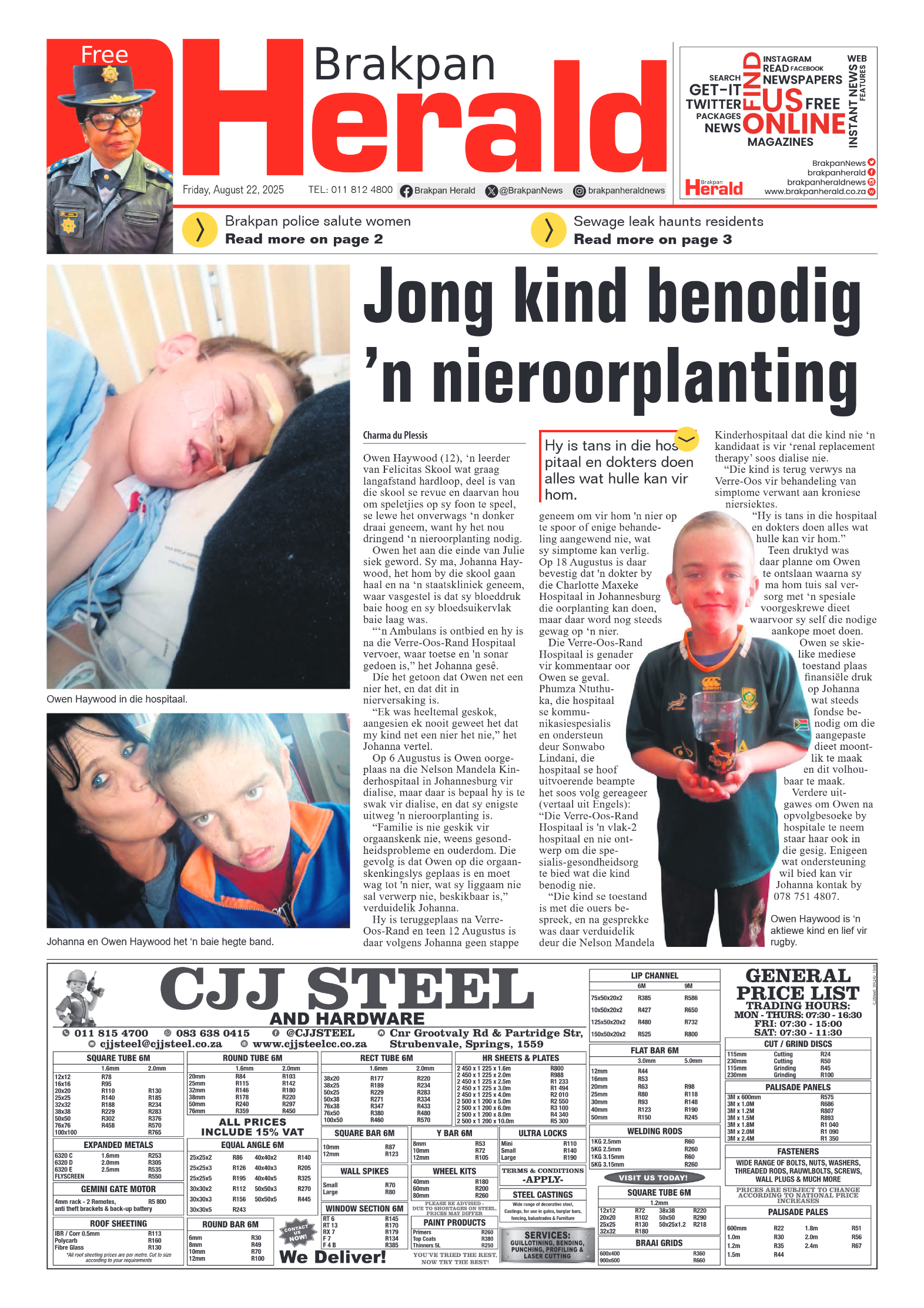 Brakpan Herald 22 August 2025 page 1