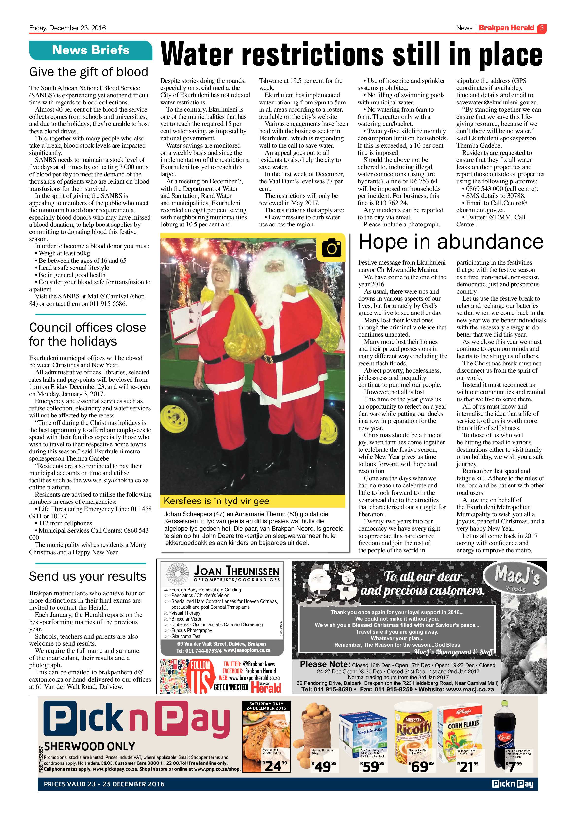 Brakpan Herald 22 December 2016 page 3