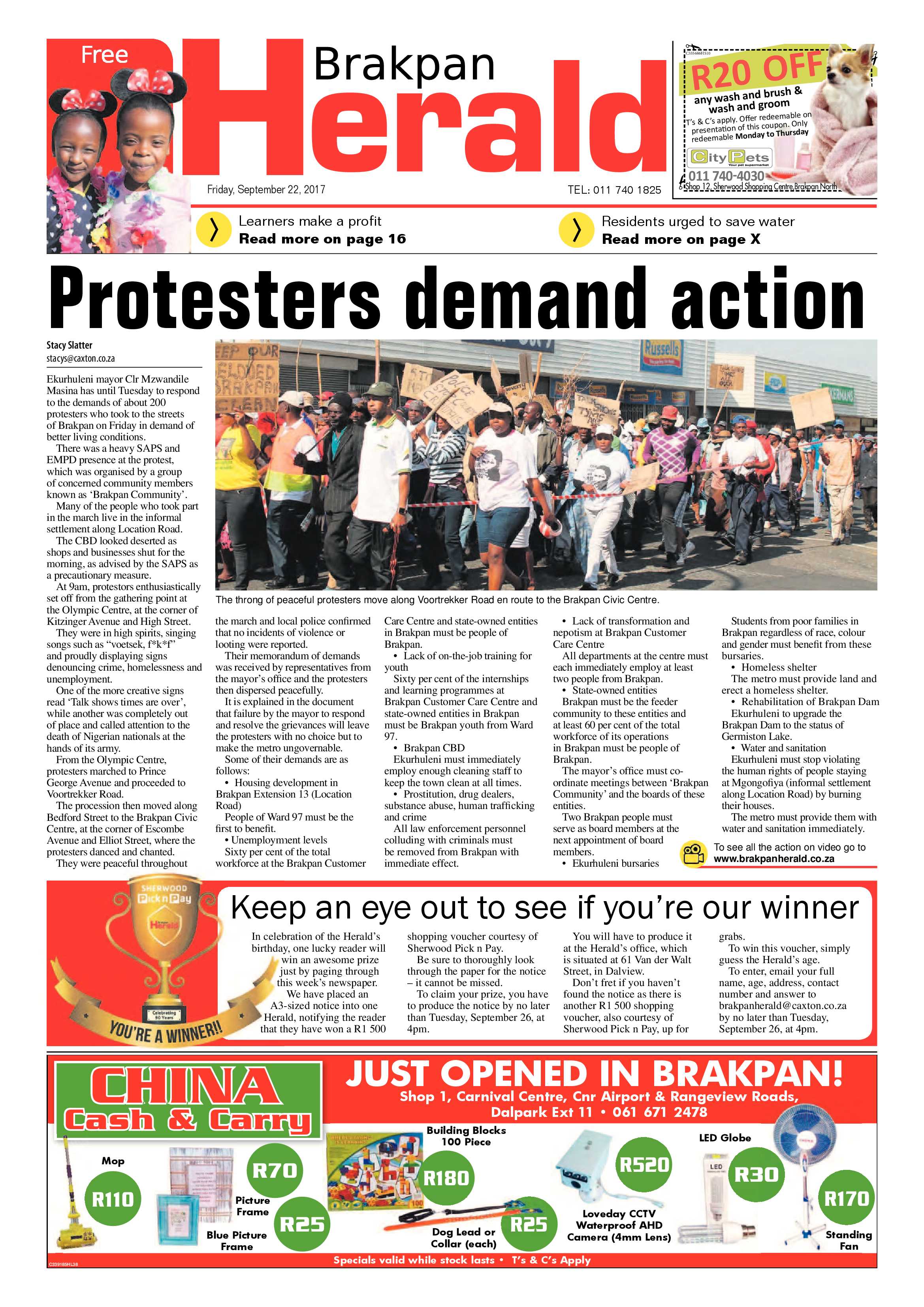 Brakpan Herald 22 September 2017 page 1