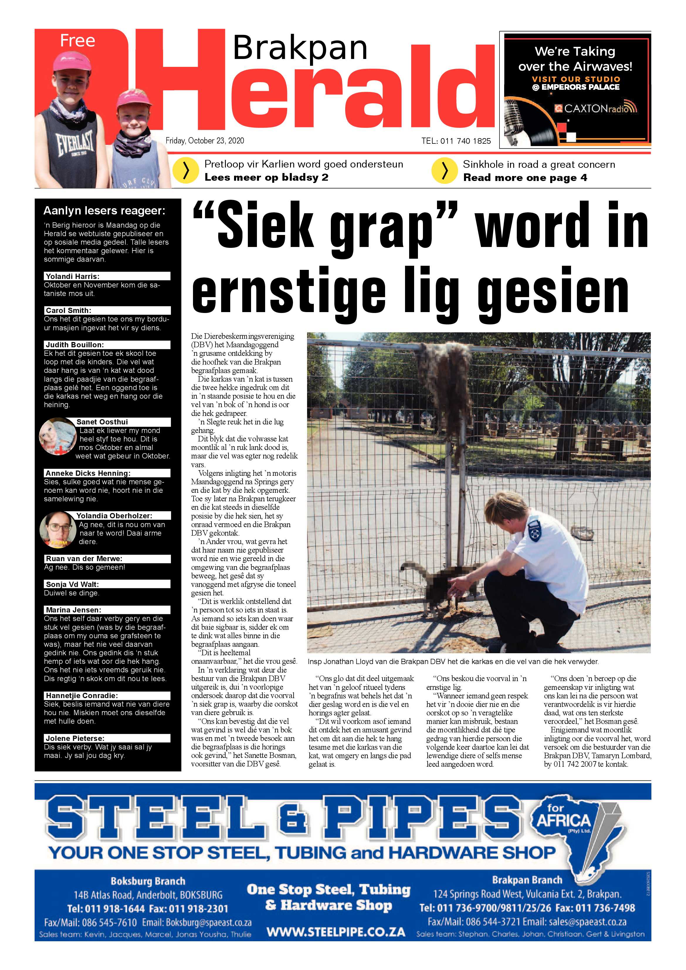 Brakpan Herald 23 October 2020 page 1