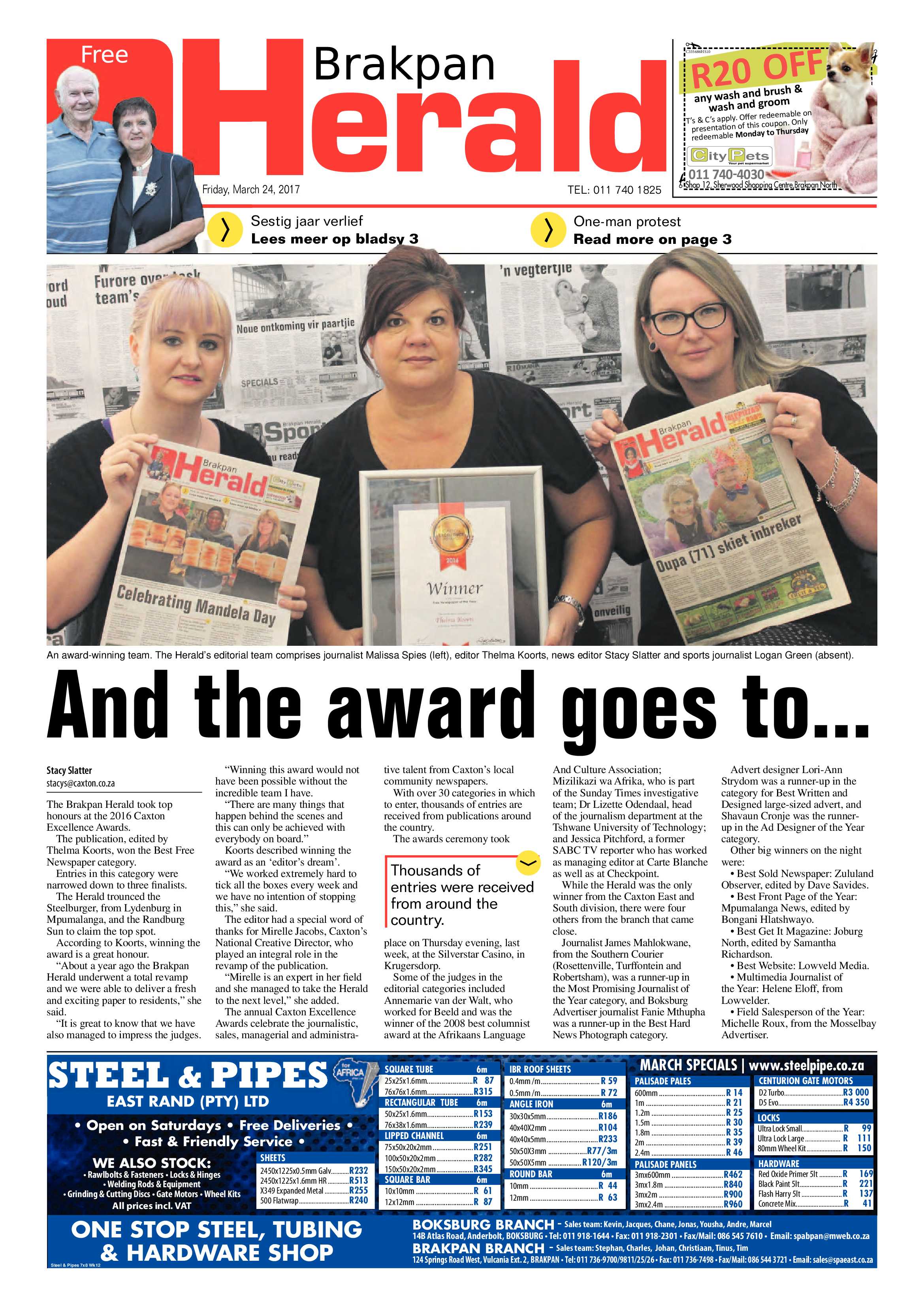 Brakpan Herald 24 March 2017 page 1