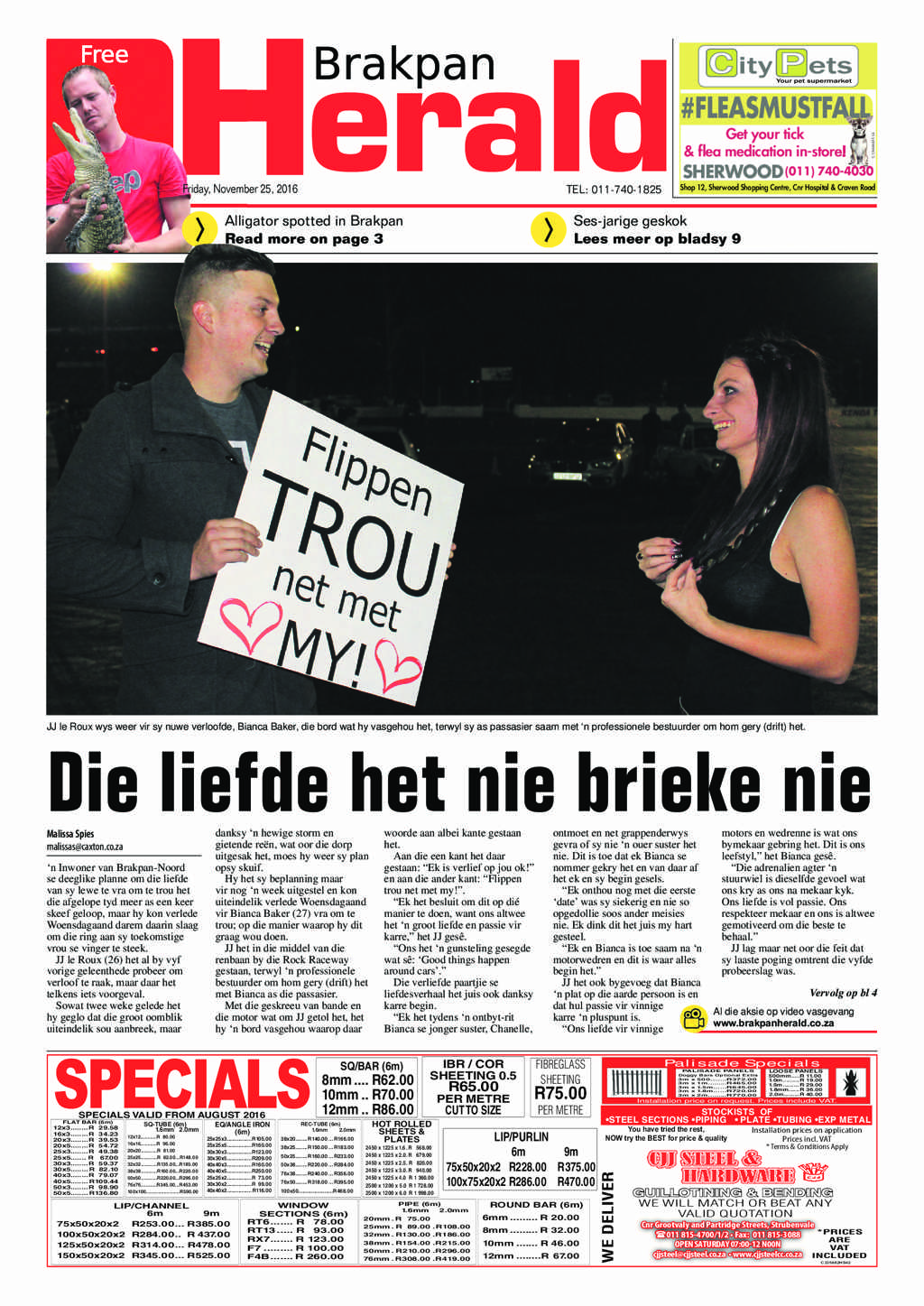 Brakpan Herald 25 November 2016 page 1