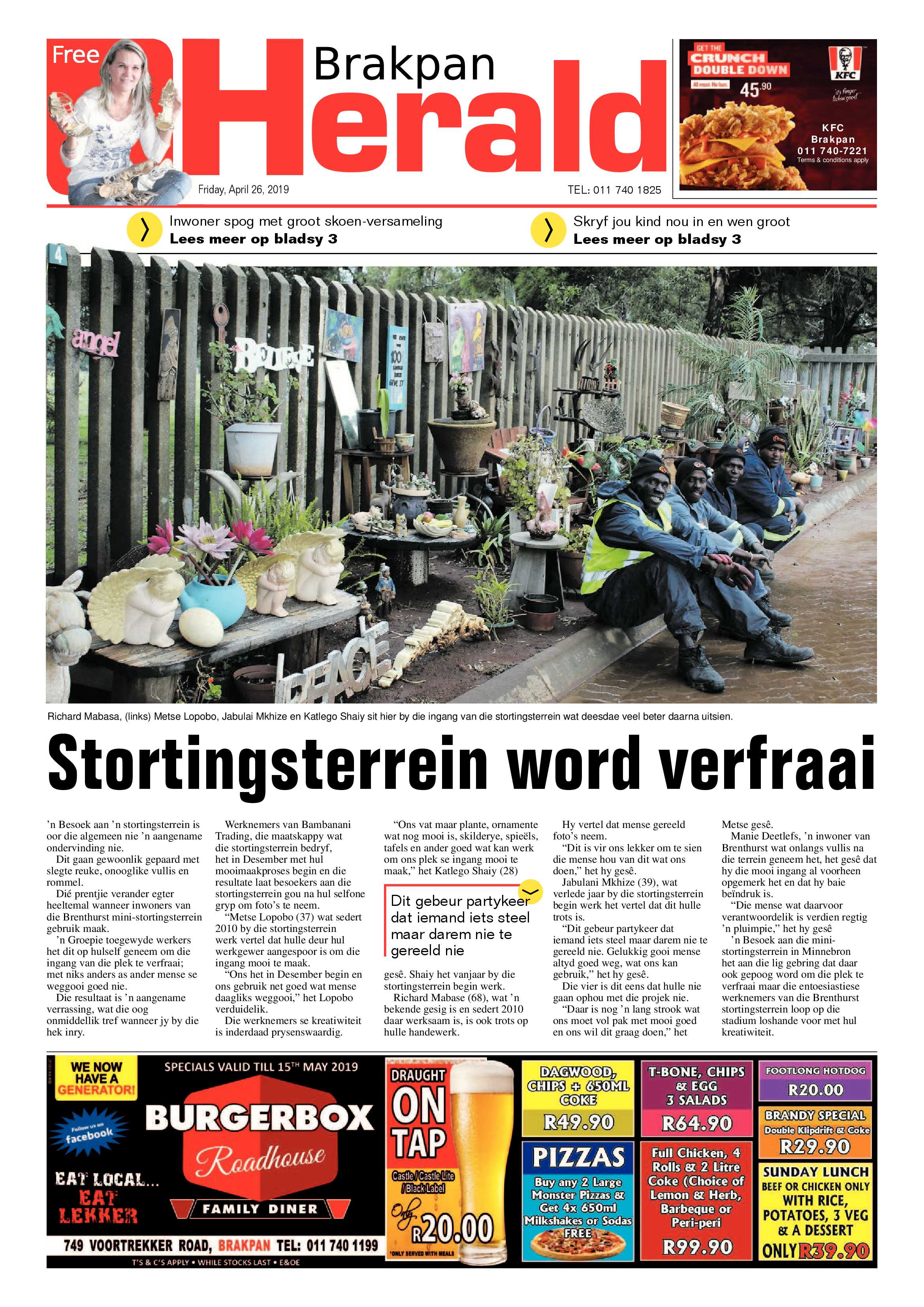 Brakpan Herald 26 April 2019 page 1