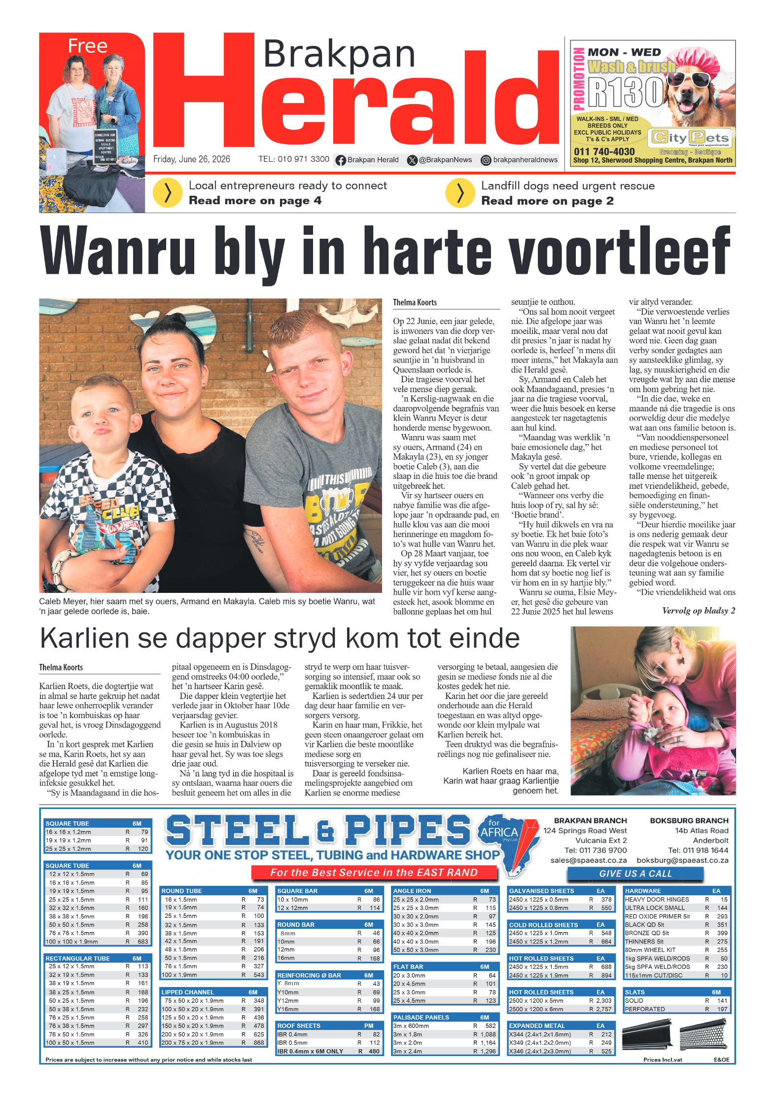 Brakpan Herald 26 June 2026 page 1