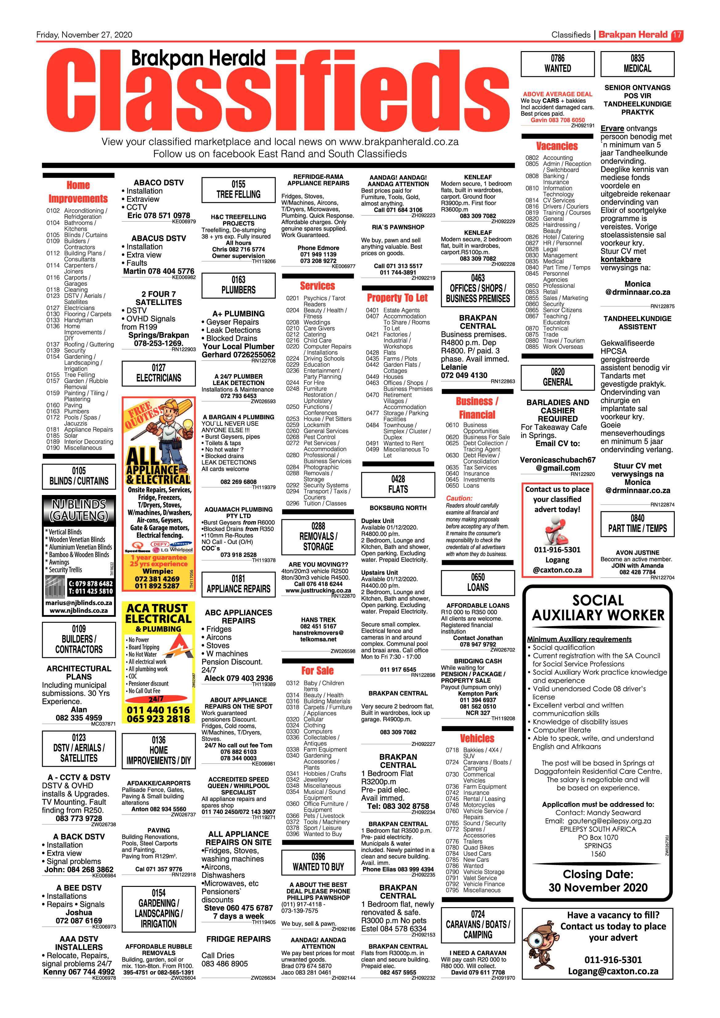 Brakpan Herald 26 November  2020 page 17