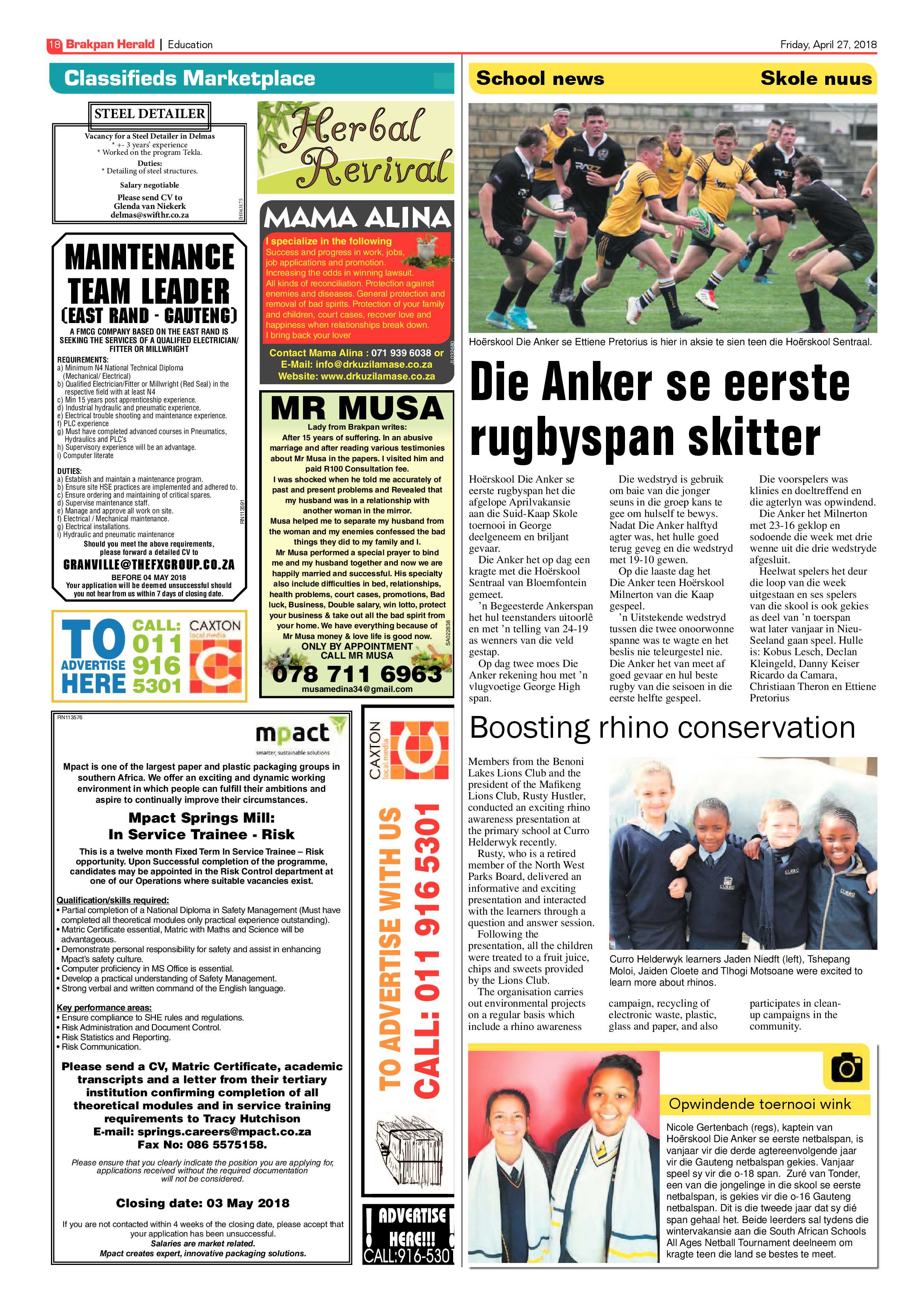 Brakpan Herald 27 April 2018 page 20