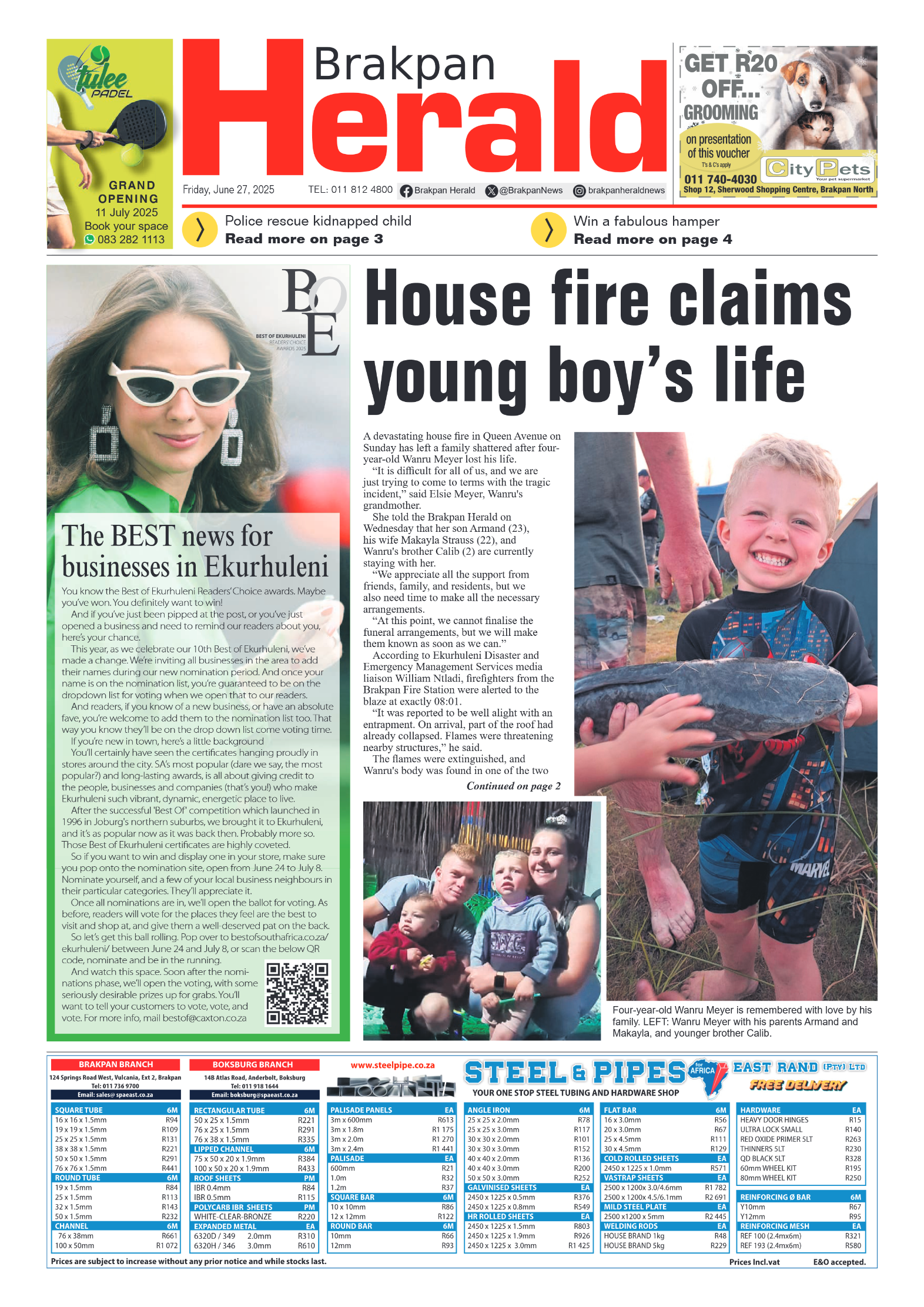 Brakpan Herald 27 June 2025 page 1