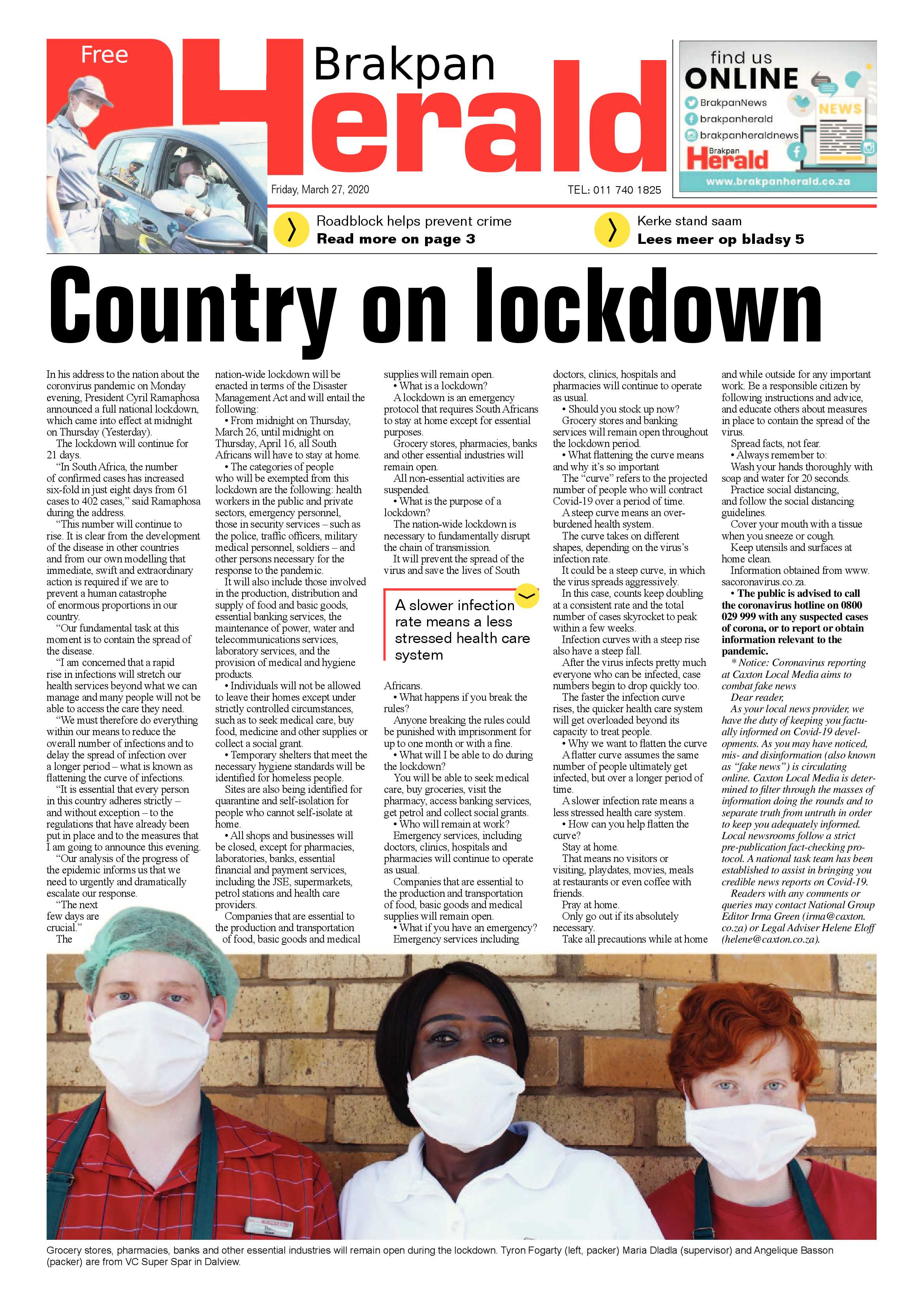 Brakpan Herald 27 March 2020 page 1