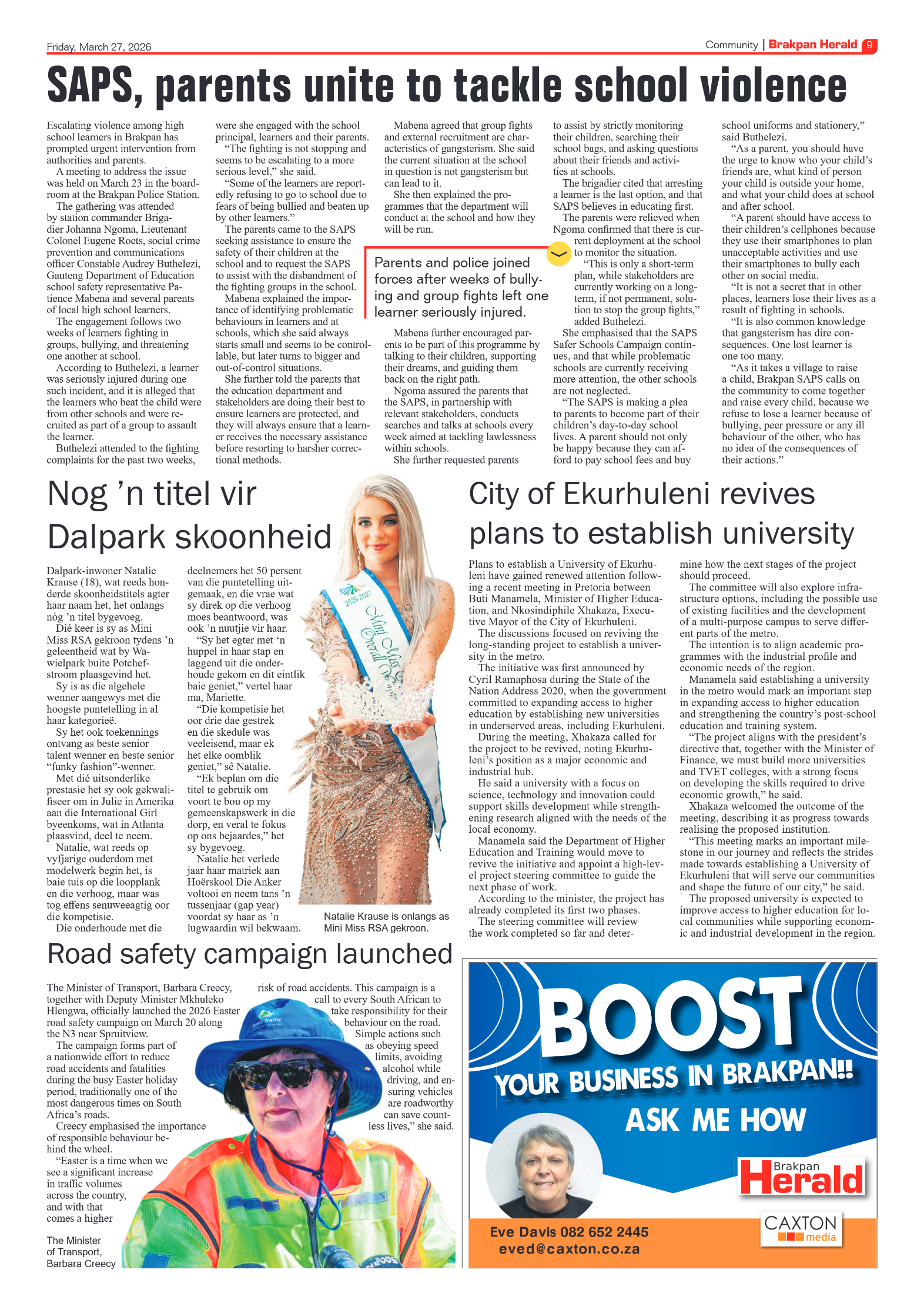 Brakpan Herald 27 March 2026 page 9