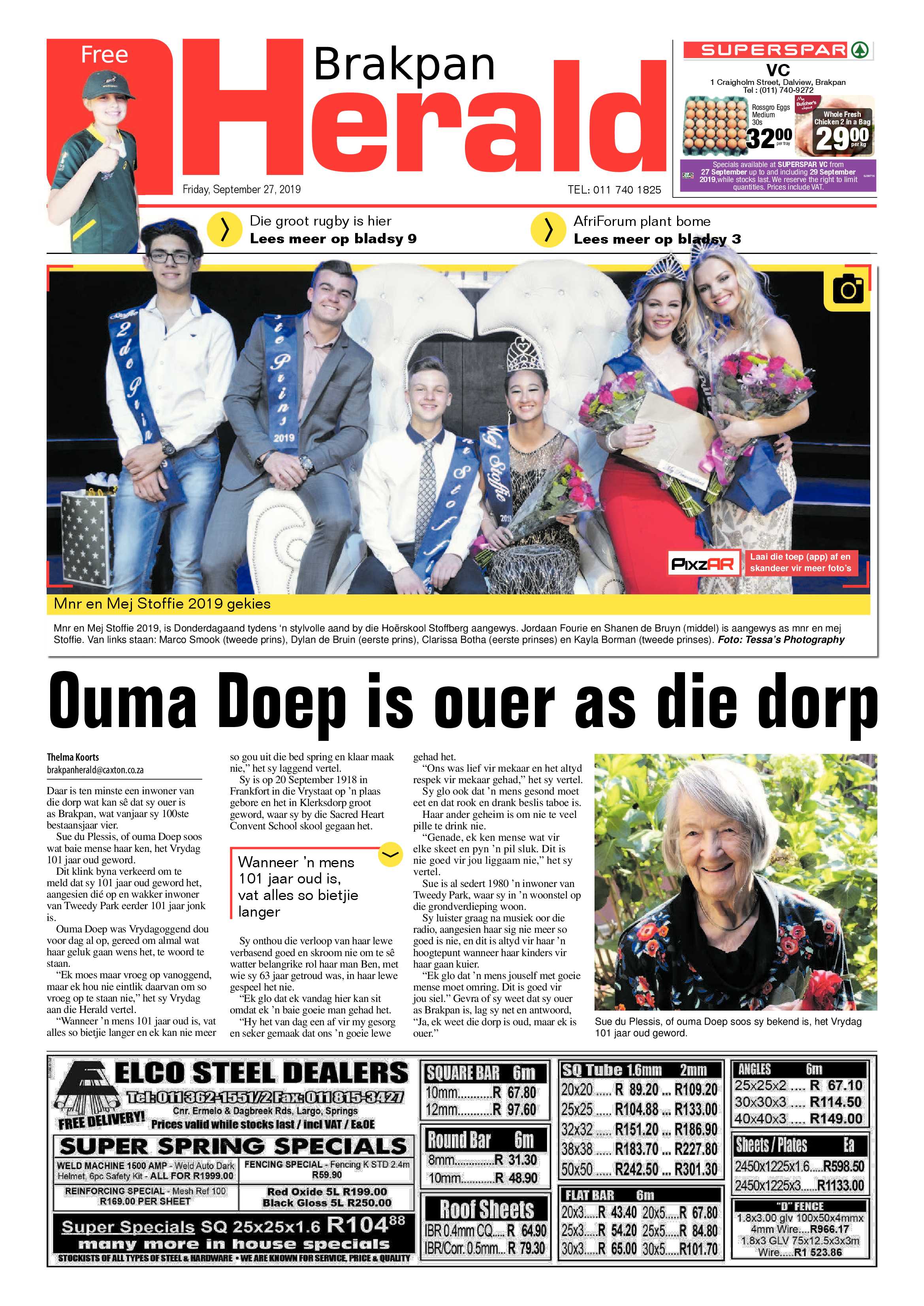 Brakpan Herald 27 September 2019 page 1