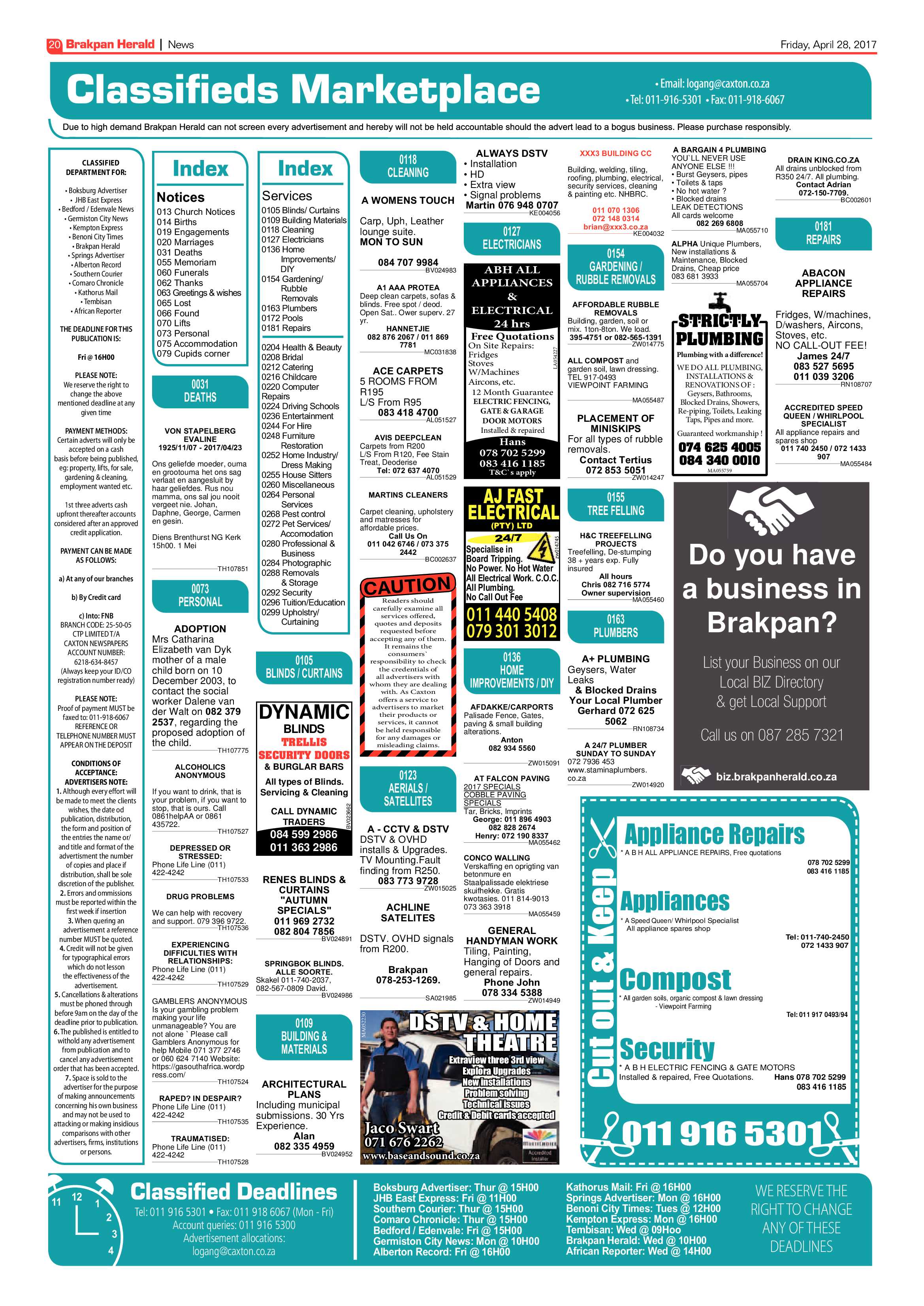 Brakpan Herald 28 April 2017 page 20