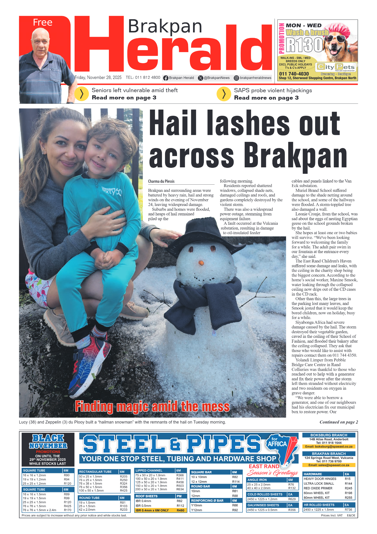 Brakpan Herald 28 November 2025 page 1
