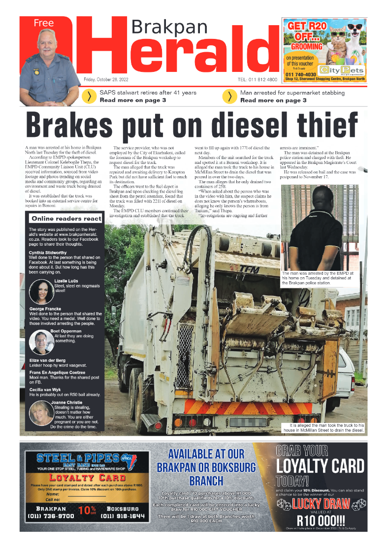 Brakpan Herald 28 Oct 2022 page 1