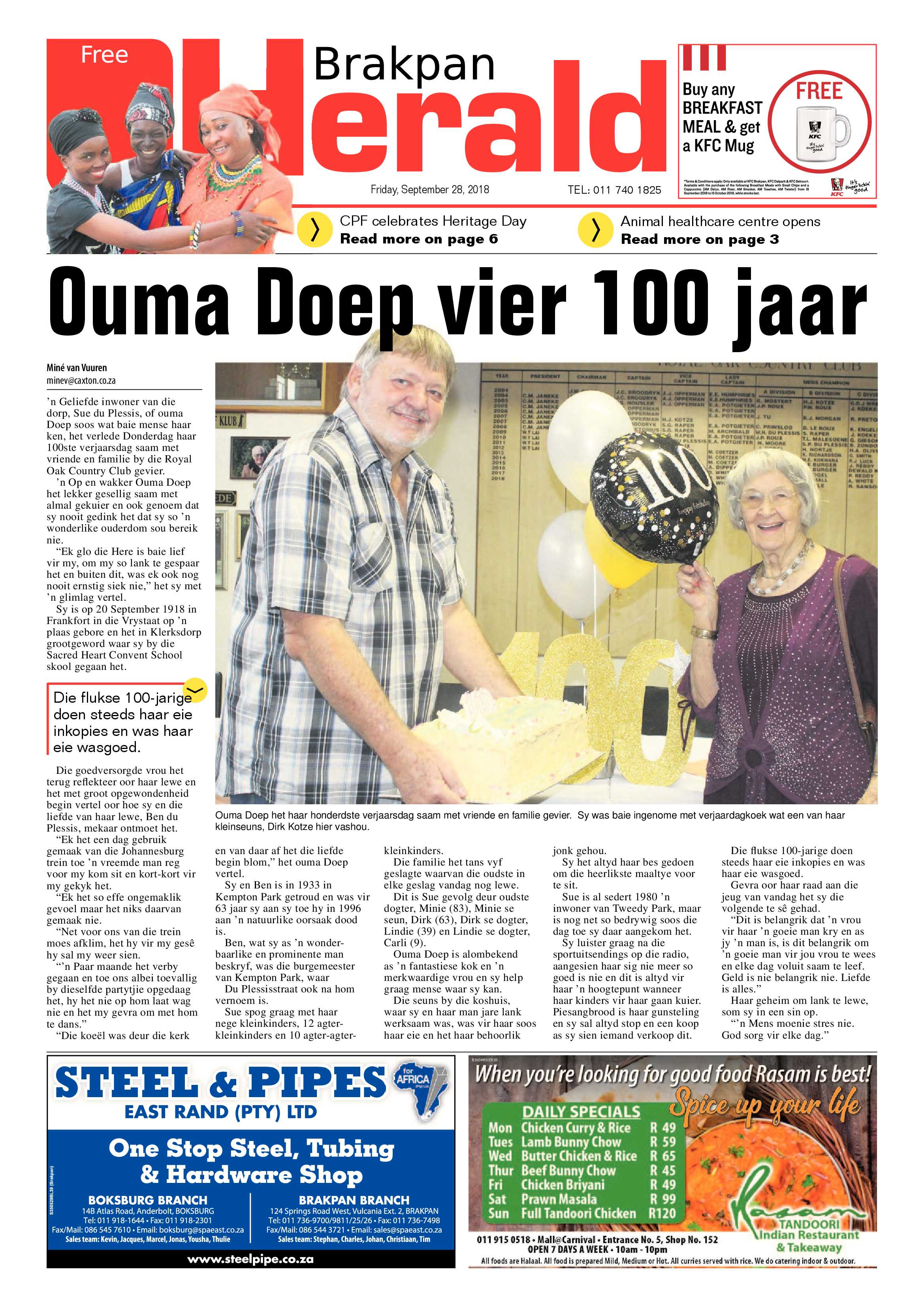 Brakpan Herald 28 September 2018 page 1
