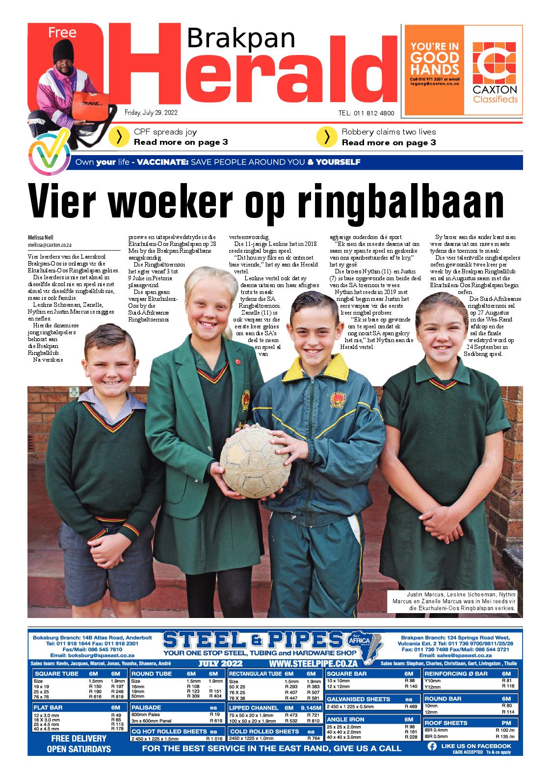 Brakpan Herald 29 July 2022 page 1