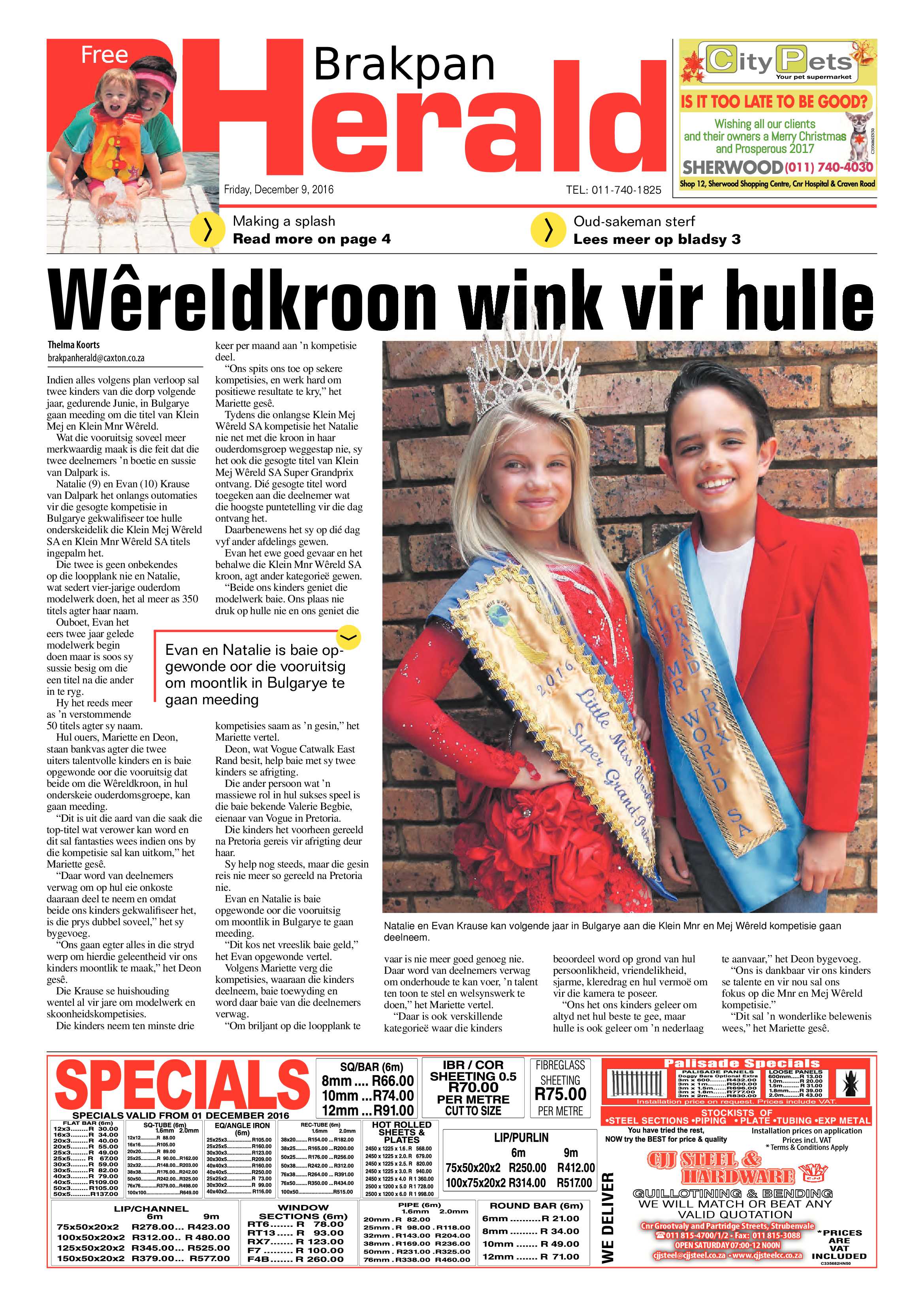 Brakpan Herald 2 Dec 2016 page 1