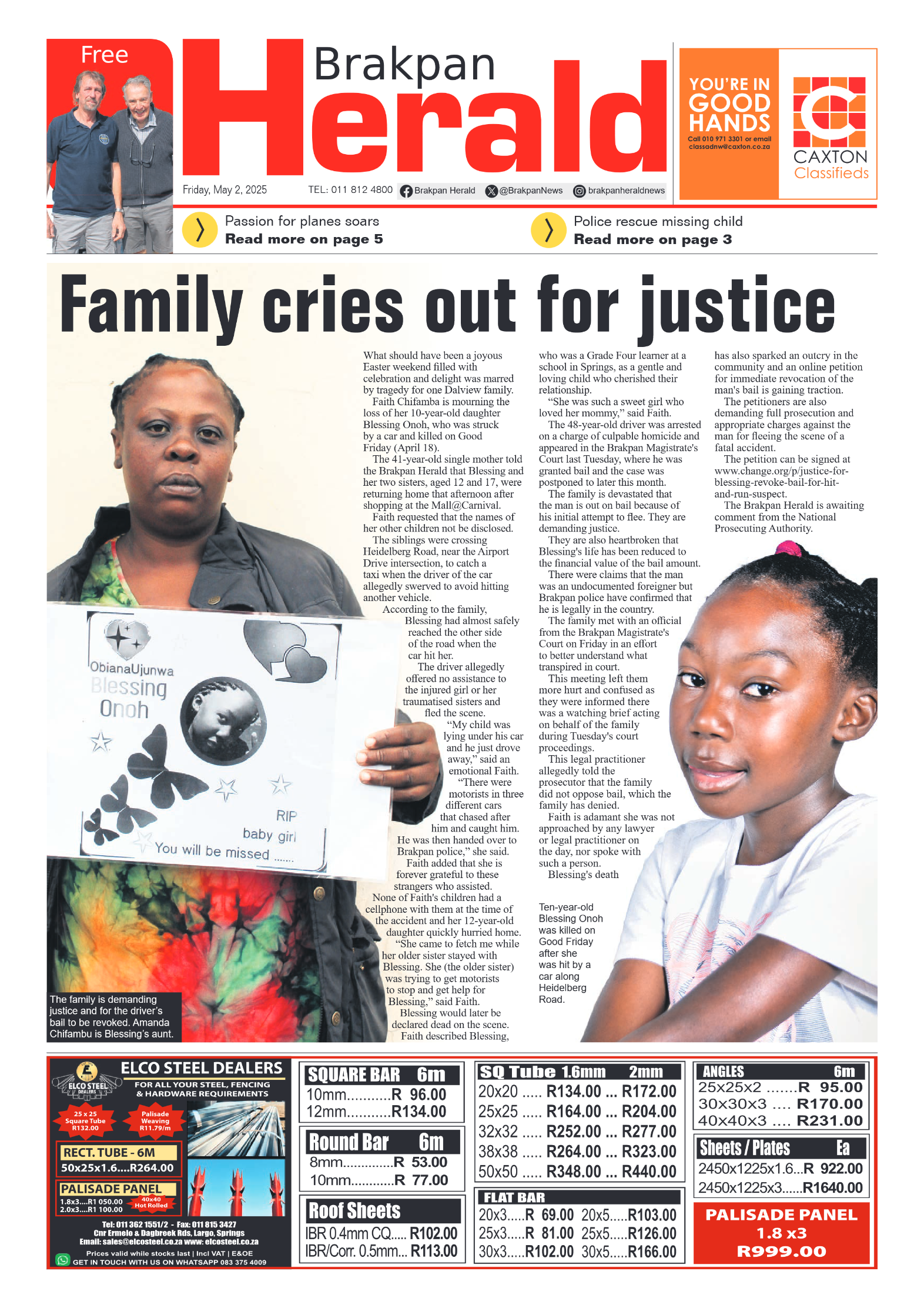 Brakpan Herald 2 May 2025 page 1