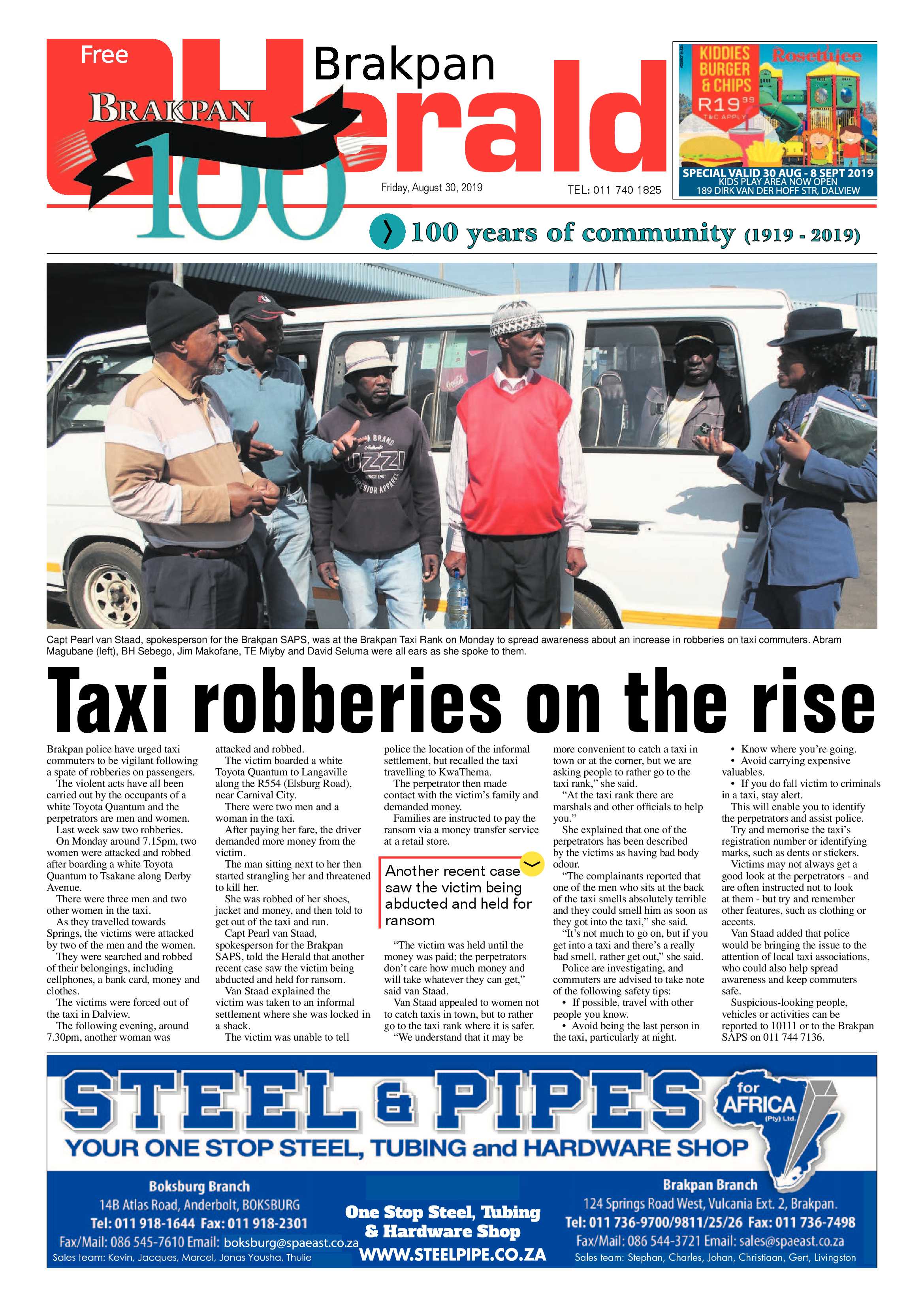 Brakpan Herald 30 August 2019 page 1