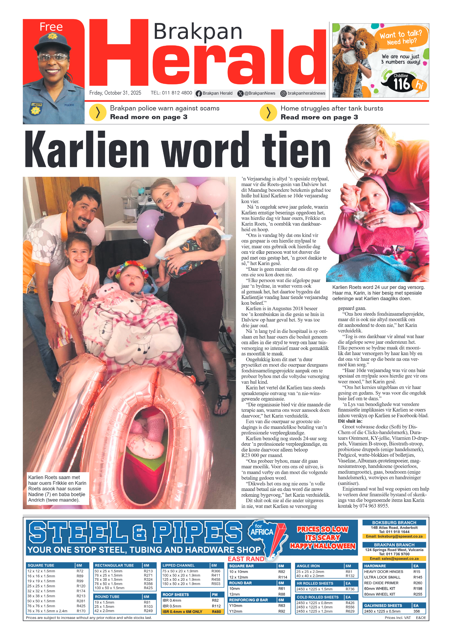 Brakpan Herald 31 October 2025 page 1