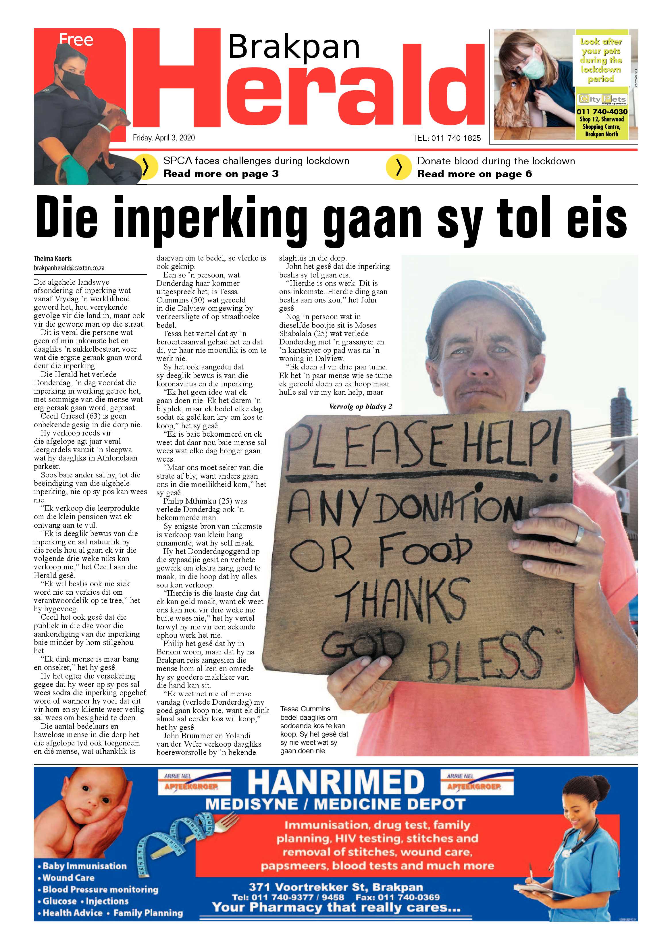 Brakpan Herald 3 April 2020 page 1