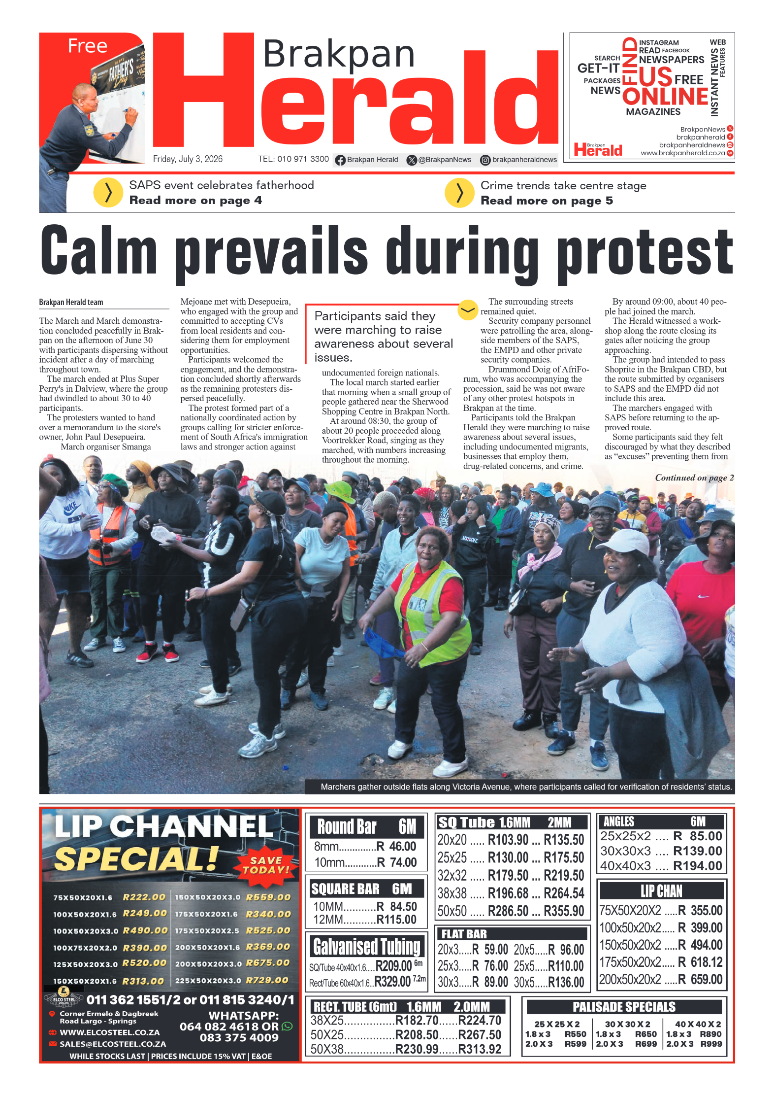 Brakpan Herald 3 July 2026 page 1