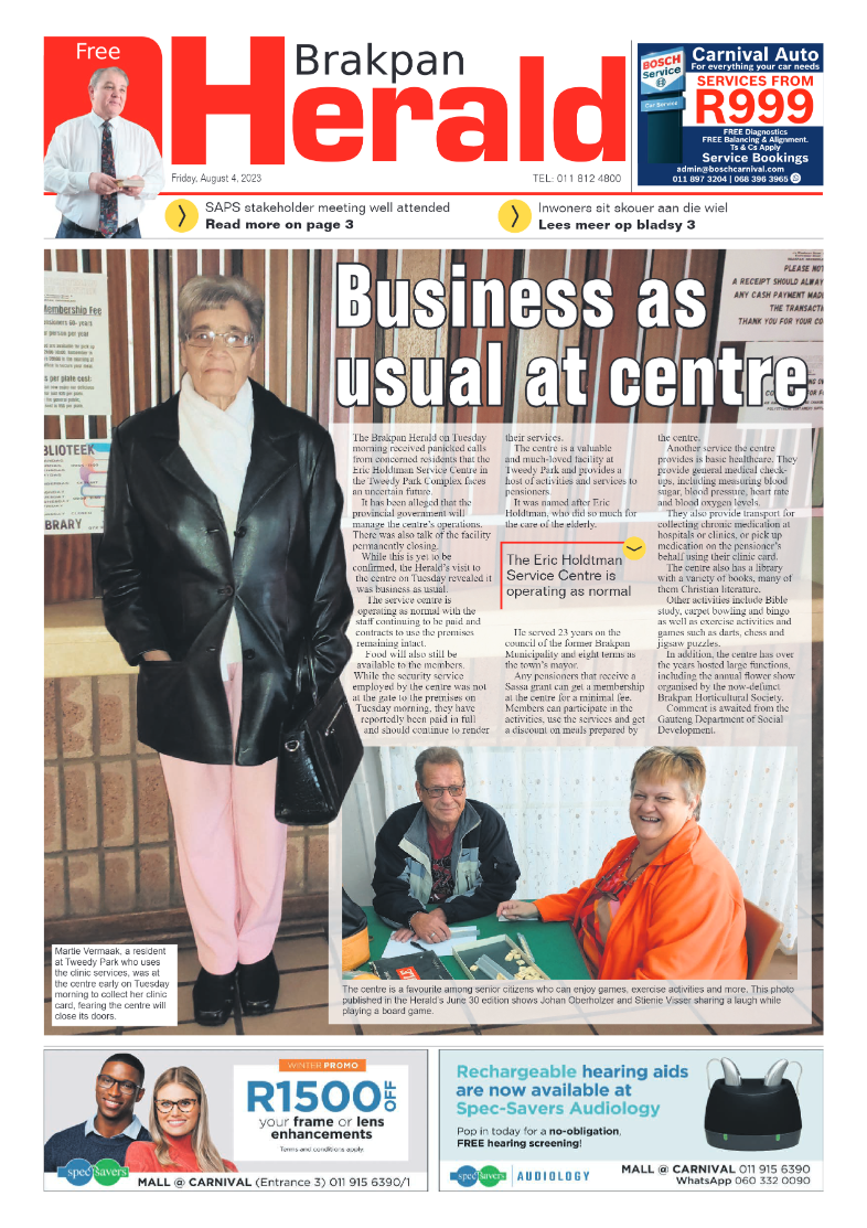 Brakpan Herald 4 August 2022 page 1