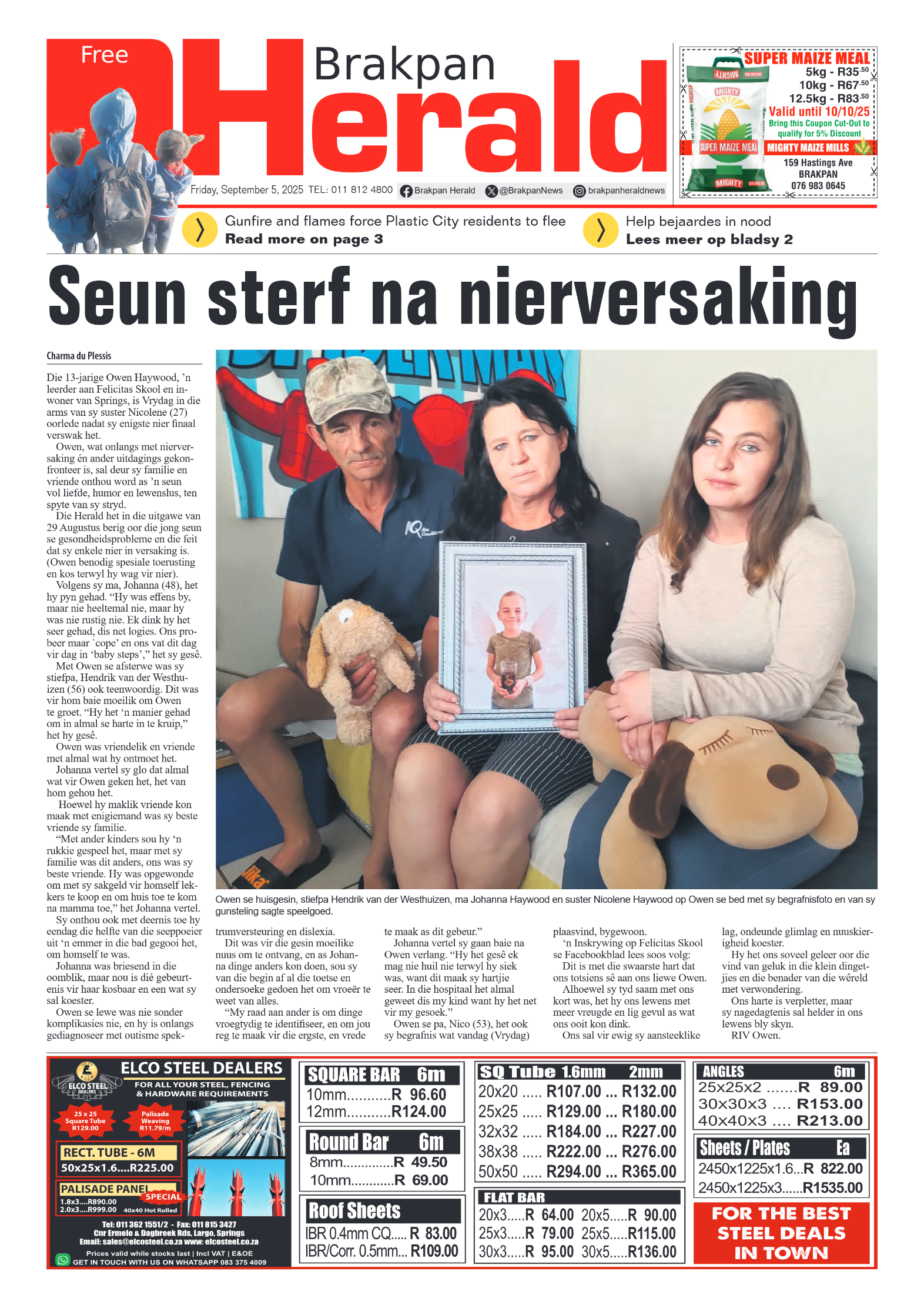 Brakpan Herald 5 September 2025 page 1