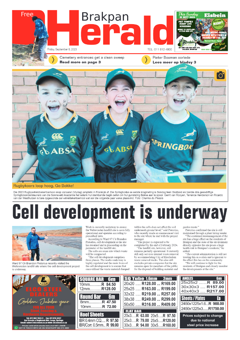 Brakpan Herald 8 September 2023 page 1