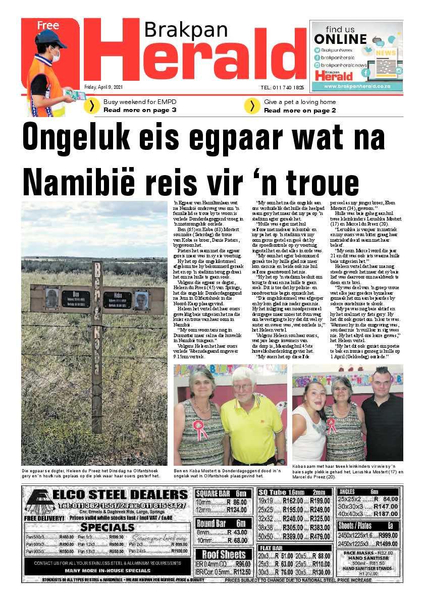 Brakpan Herald 9 April 2021 page 1