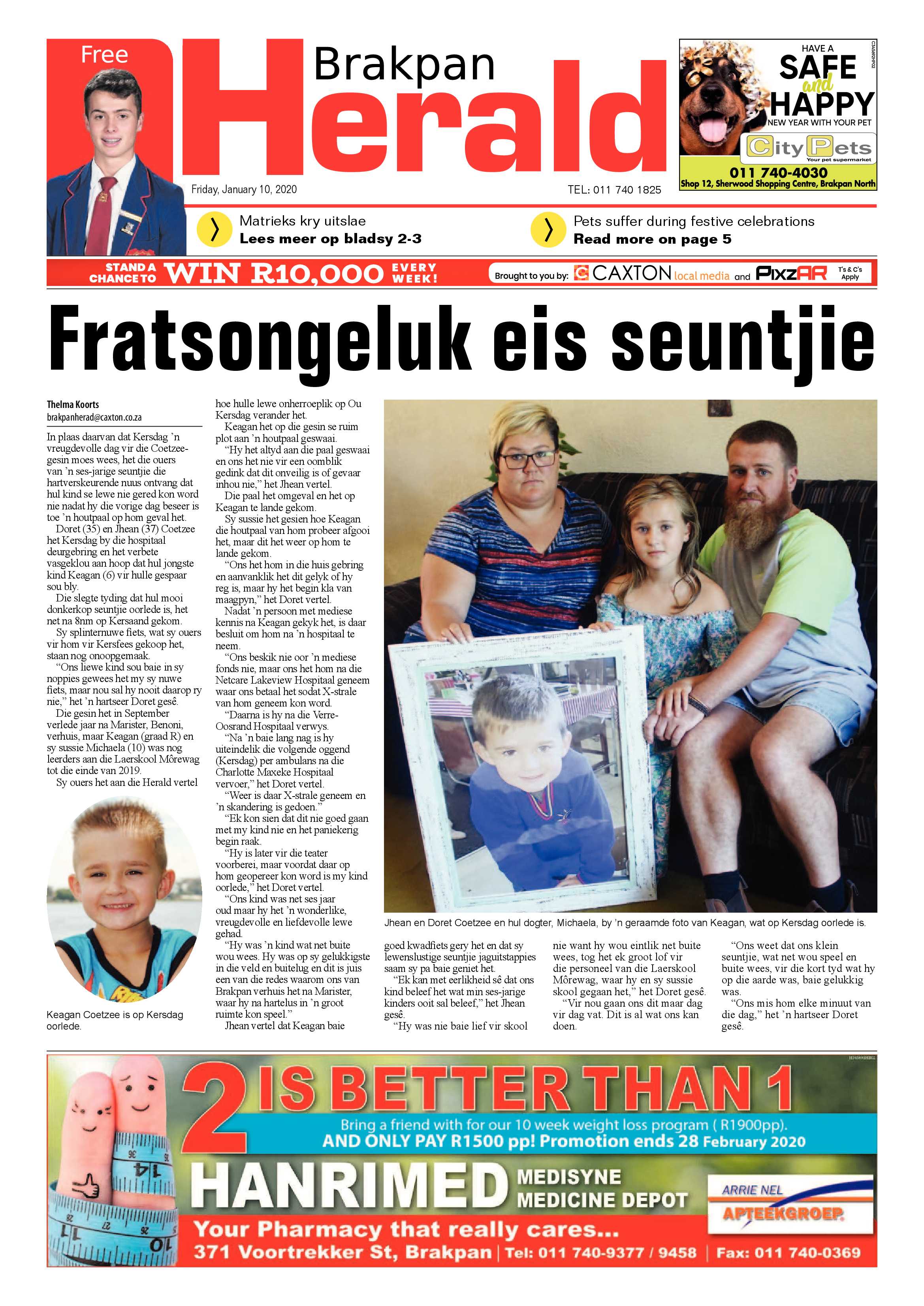 Brakpan Herald  10 January 2020 page 1