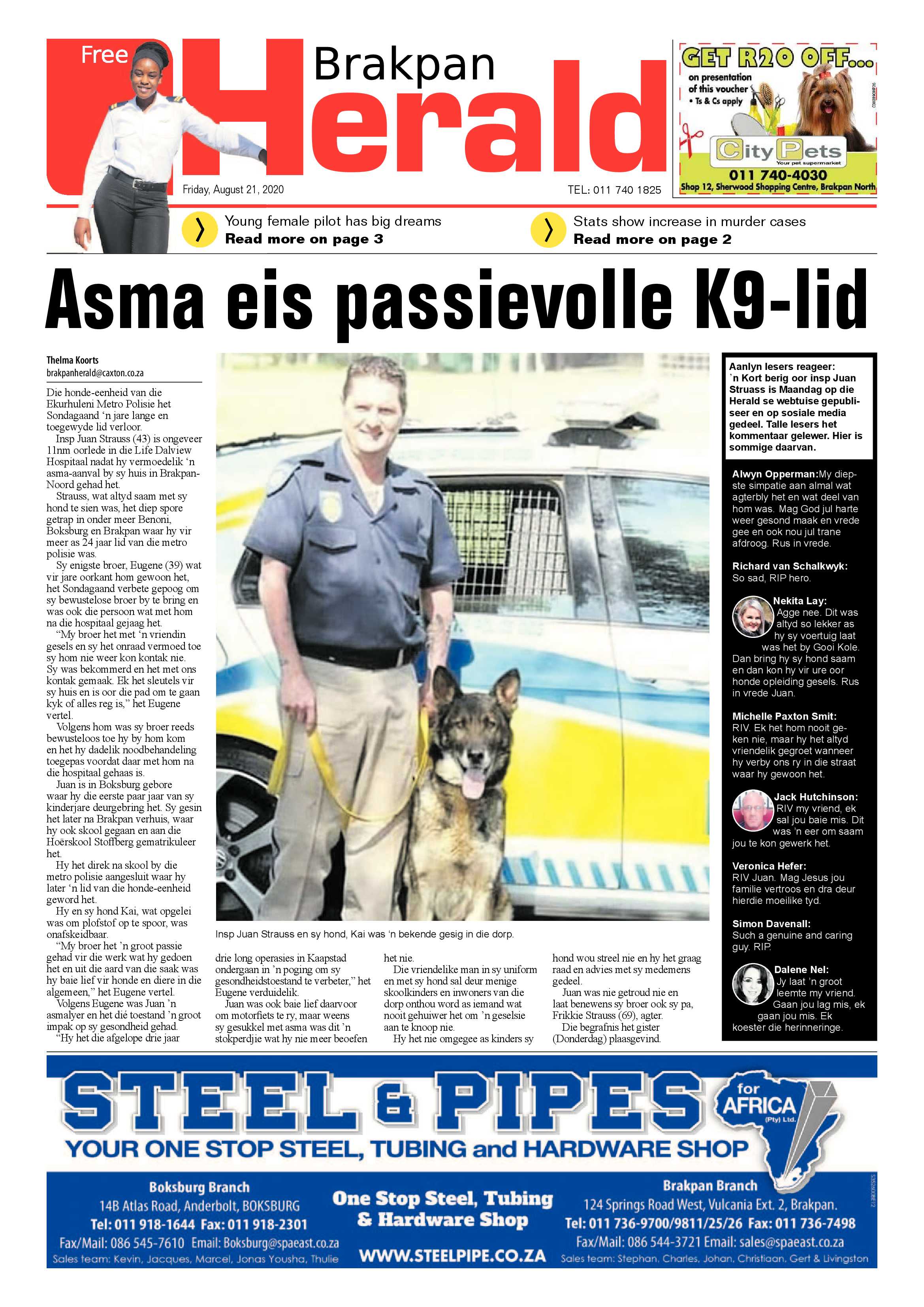 Brakpan Herald  21 August 2020 page 1