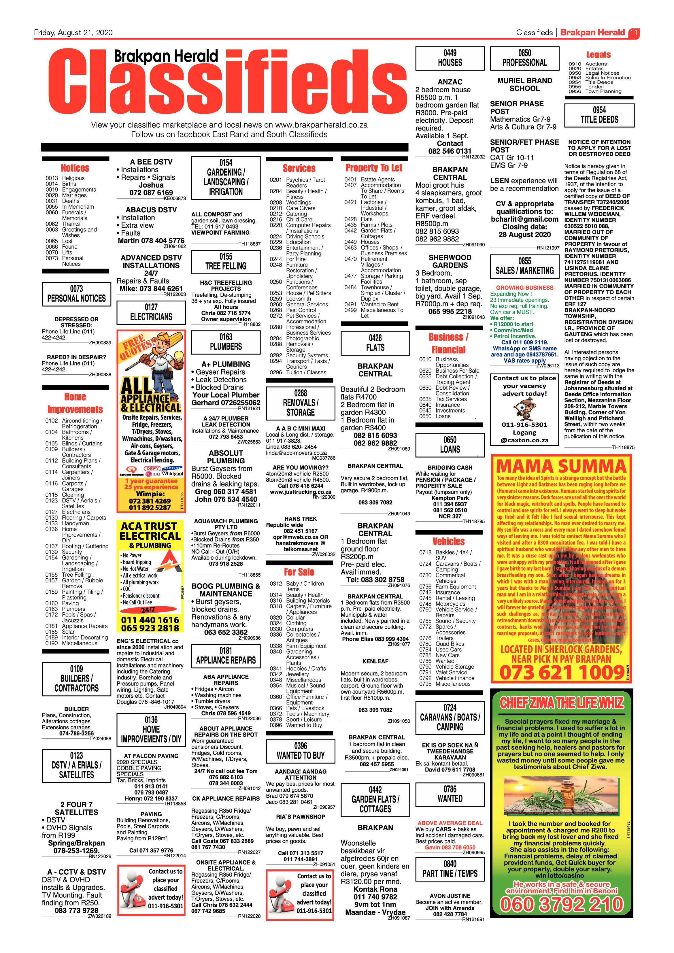 Brakpan Herald  21 August 2020 page 11